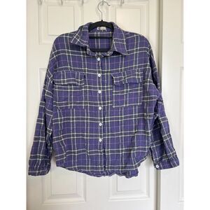 Women's Purple Plaid Flannel Button Down Long Sleeve Top